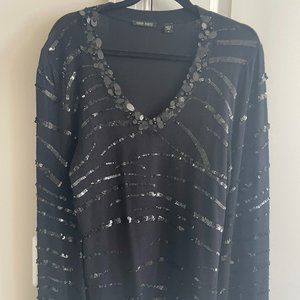 Venini Nights Black Knit Long Sleeve Sweater w Sequins V-Neck - SZ L
